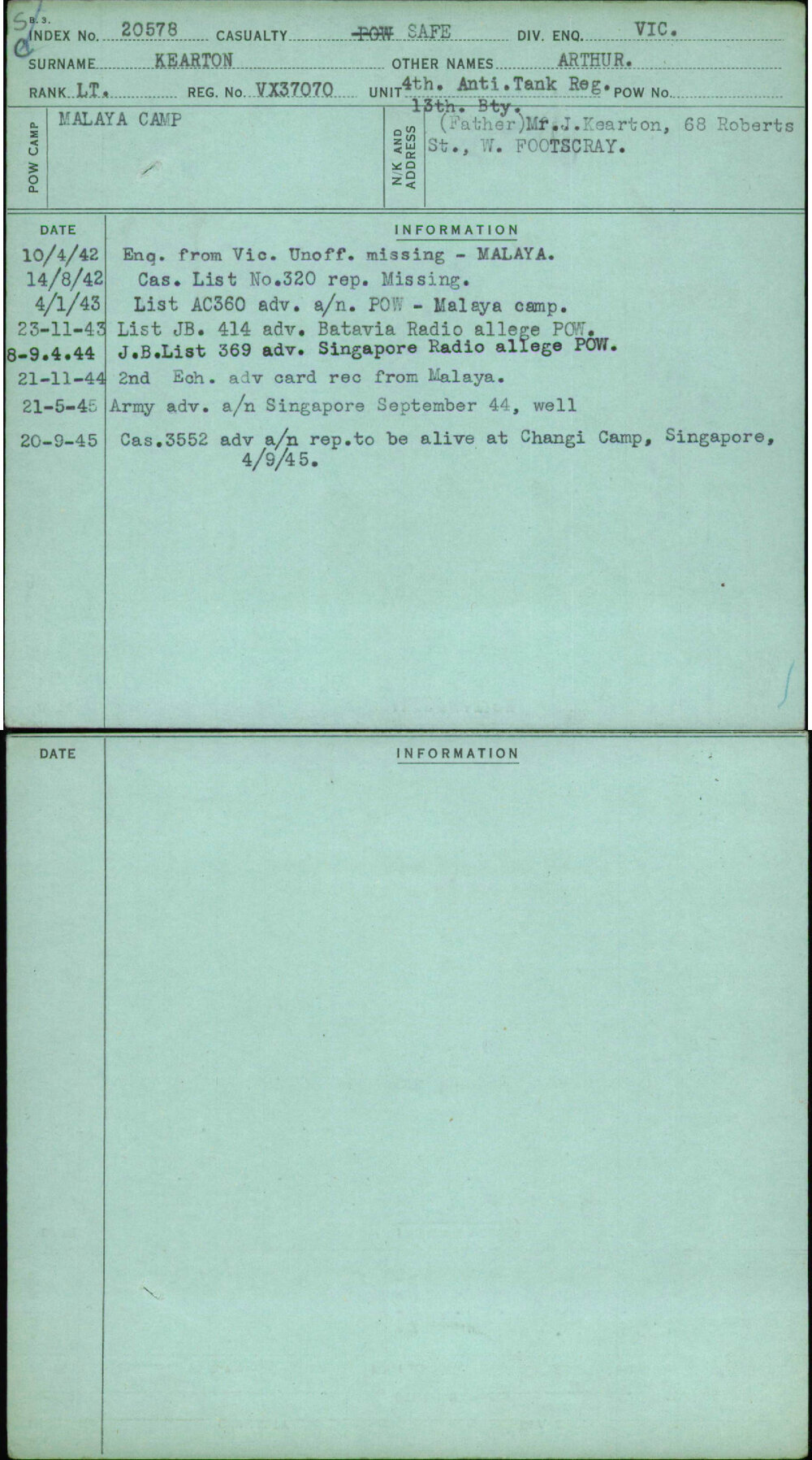Kearton, Arthur, VX37070