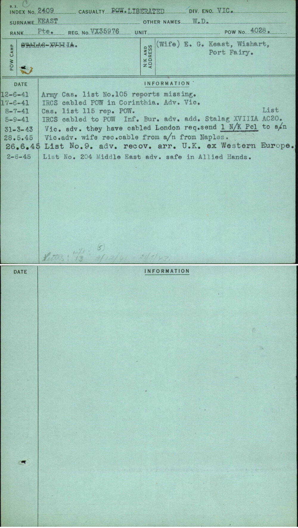 Keast, W D, VX35976