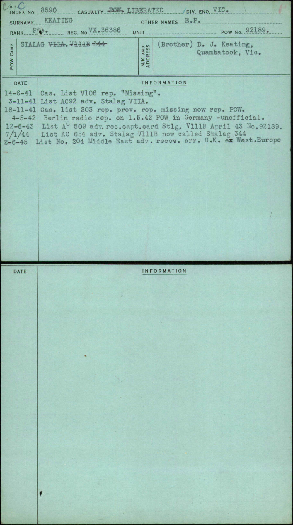 Keating, E P, VX36386