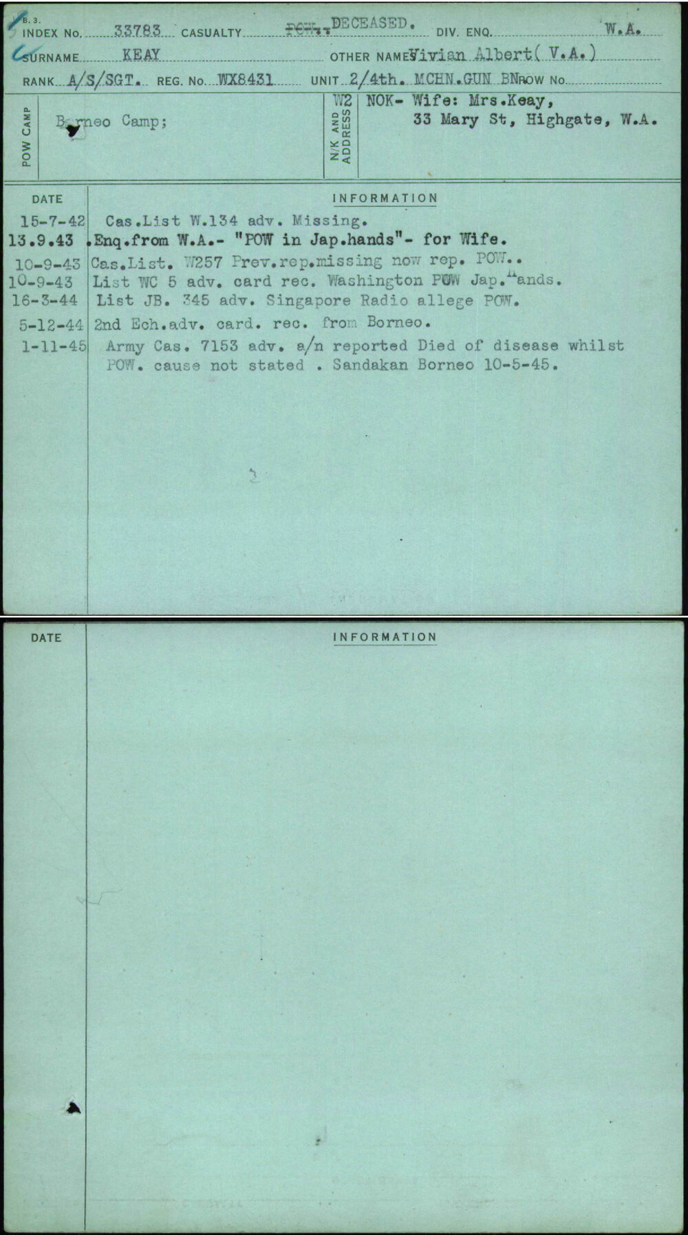 Keay, Vivian Albert (V A), WX8431