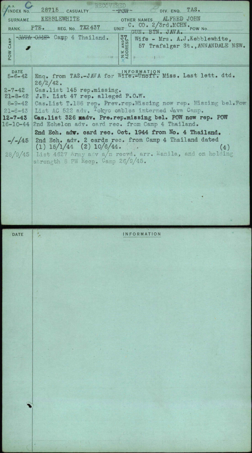 Kebblewhite, Alfred John, TX2437