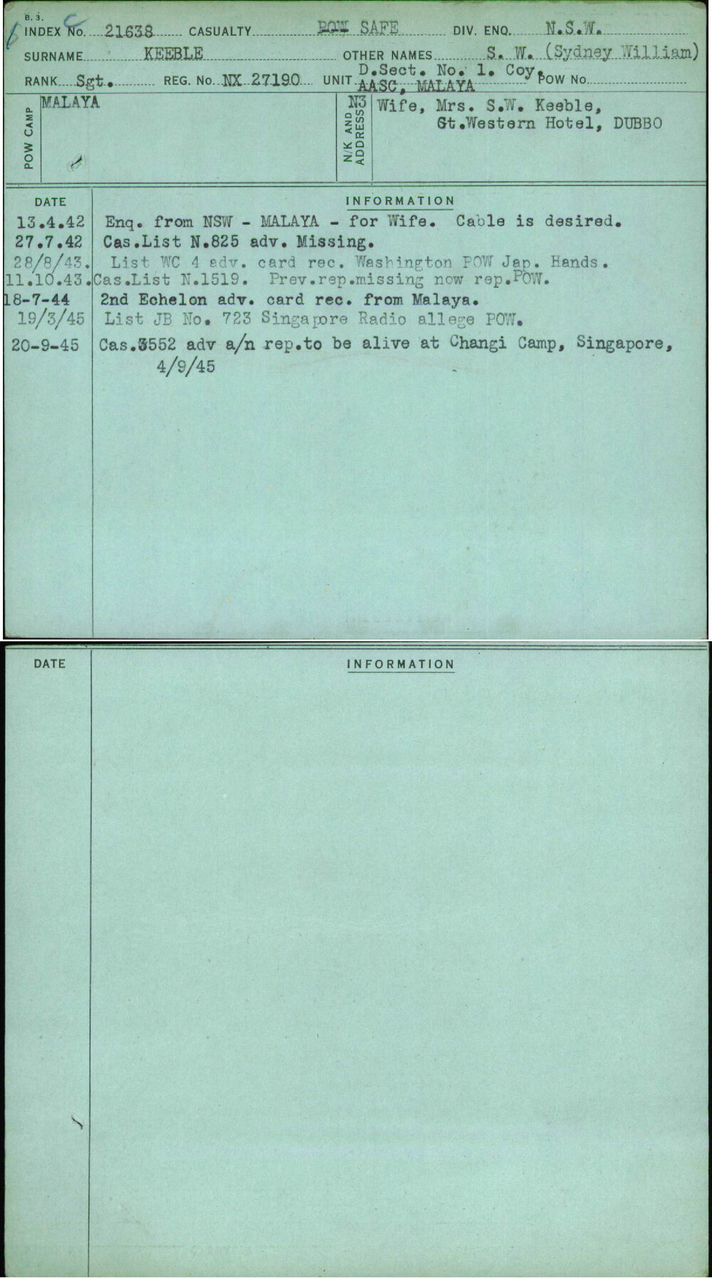 Keeble, S W (Sydney William), NX27190