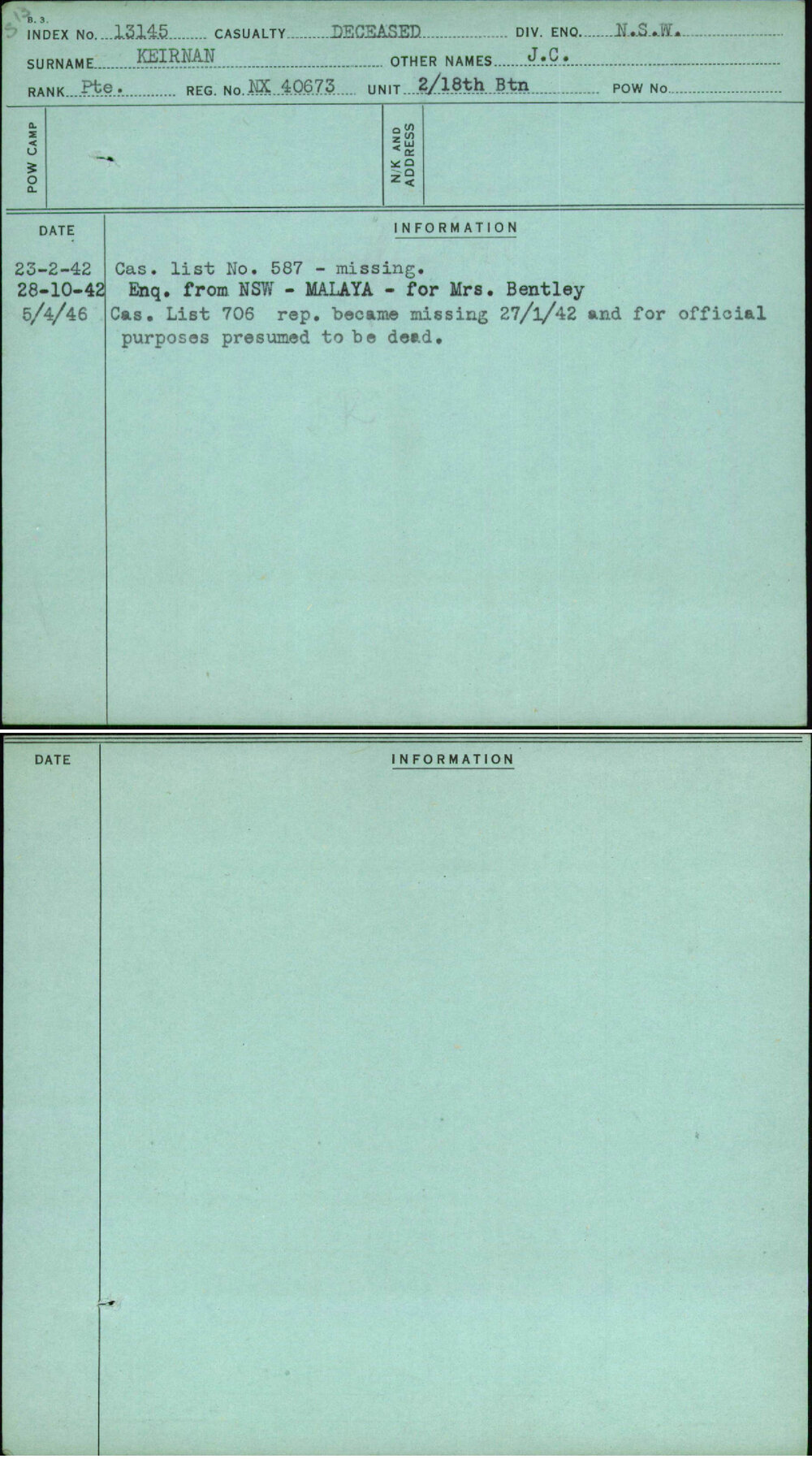 Keirnan, J C, NX40673