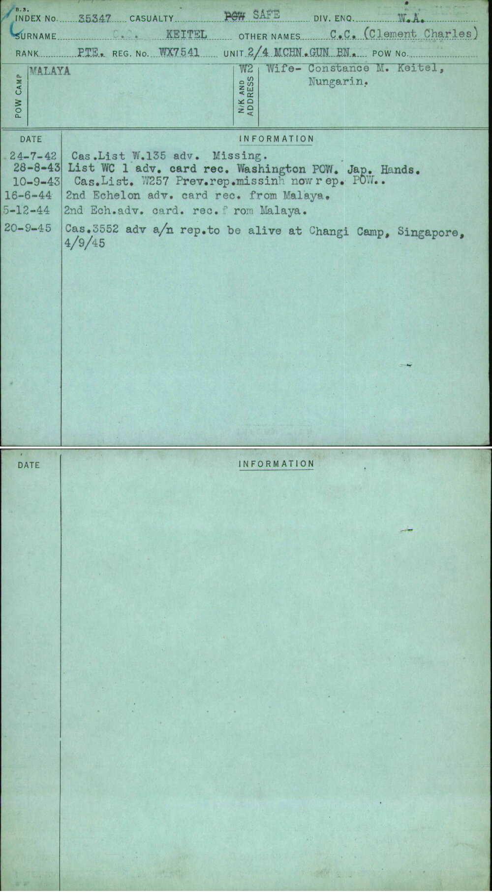 Keitel, C C (Clement Charles), WX7541