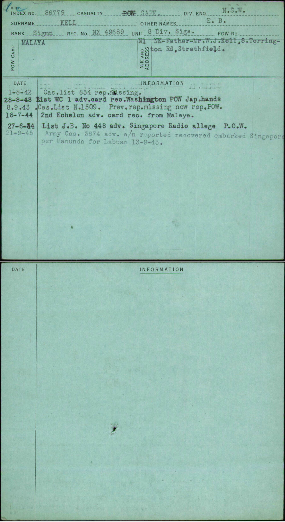 Kell, E B, NX49689