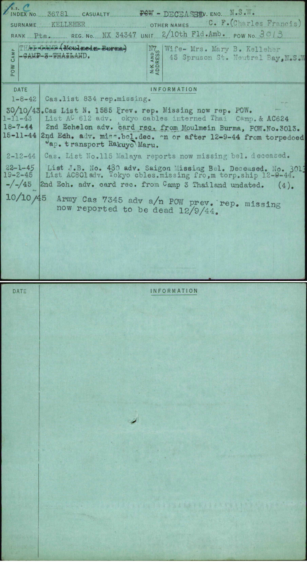 Kelleher, C F (Charles Francis), NX34347