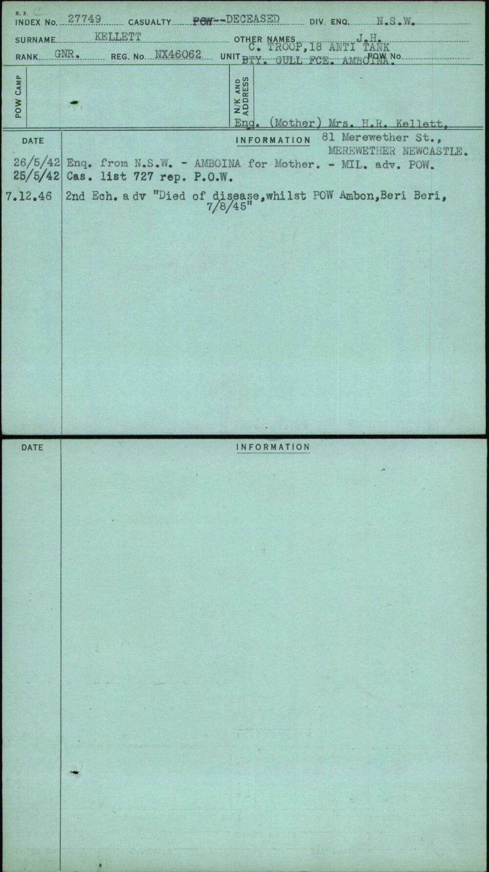 Kellett, J H, NX46062
