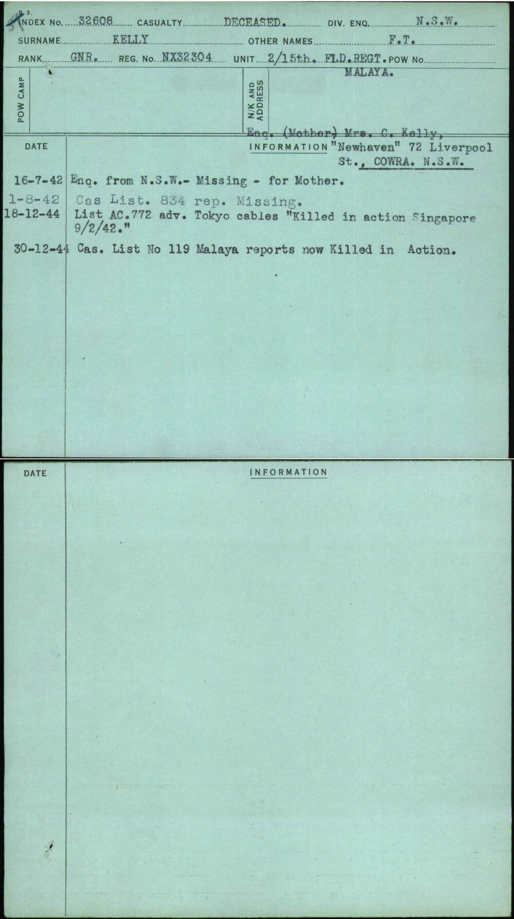 Kelly, F T, NX32304