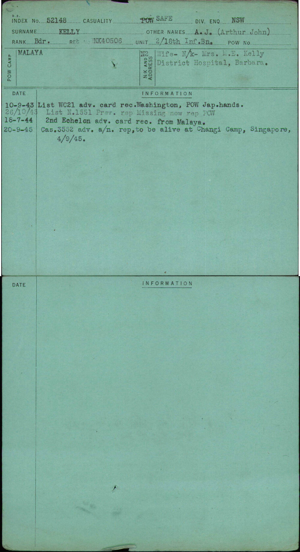 Kelly, A J (Arthur John), NX40506