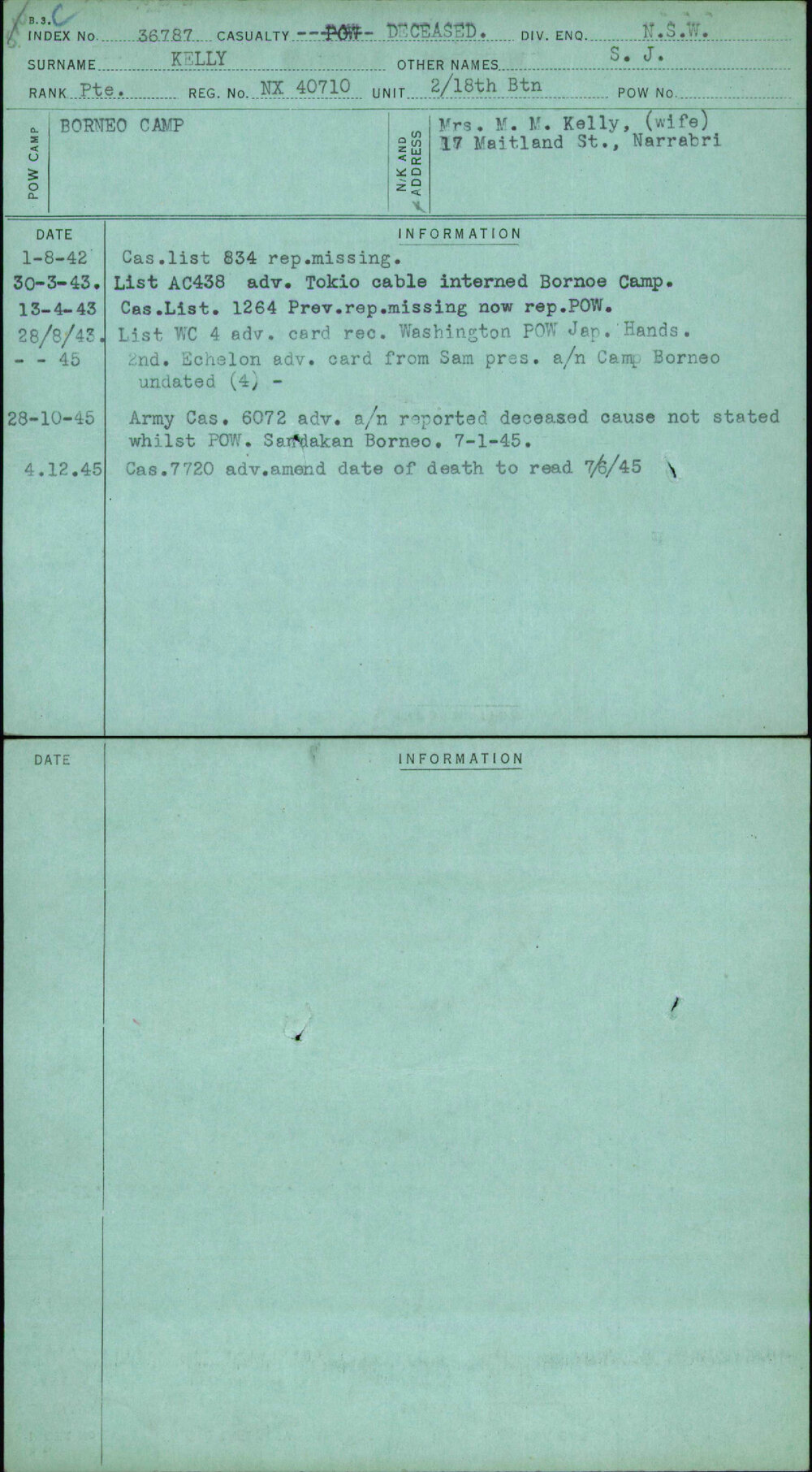 Kelly, S J, NX40710