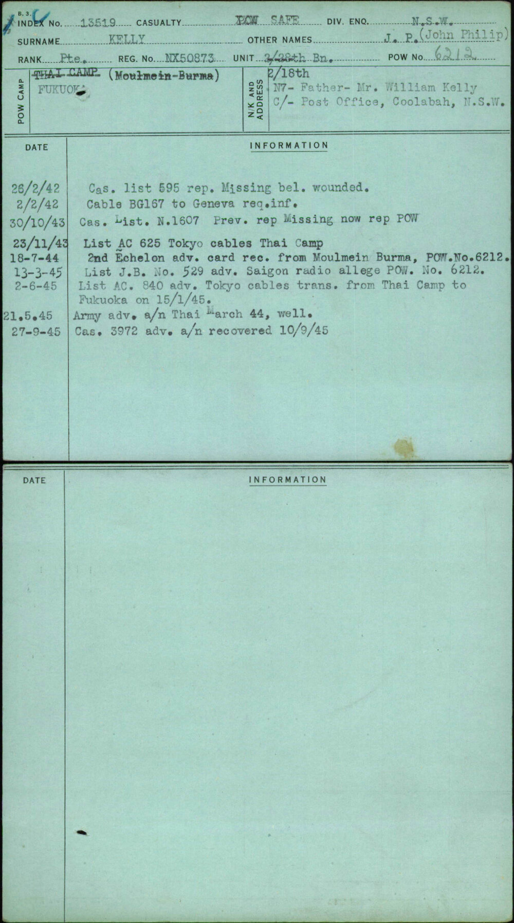 Kelly, J P (John Philip), NX50873