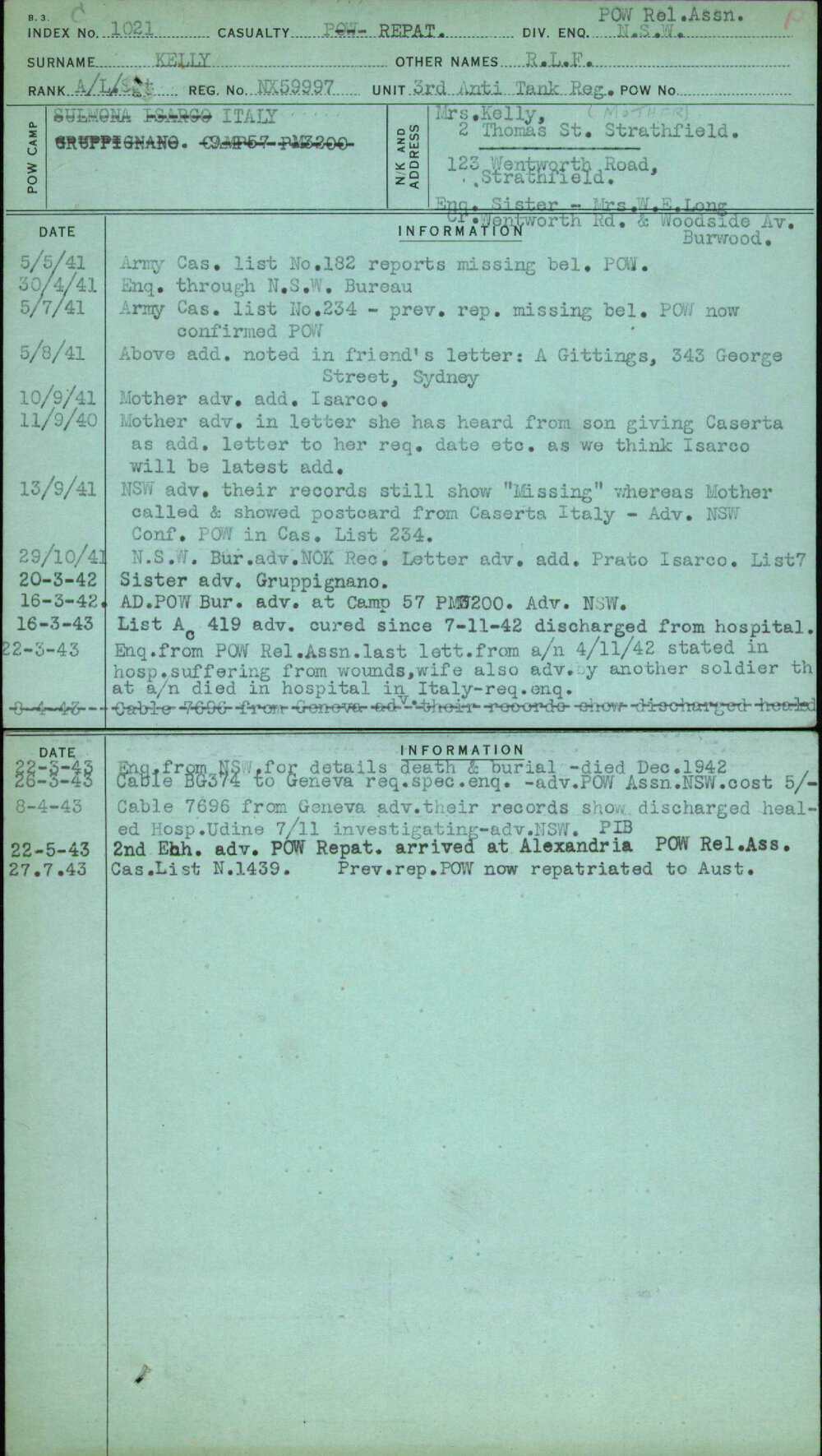 Kelly, R L F, NX59997