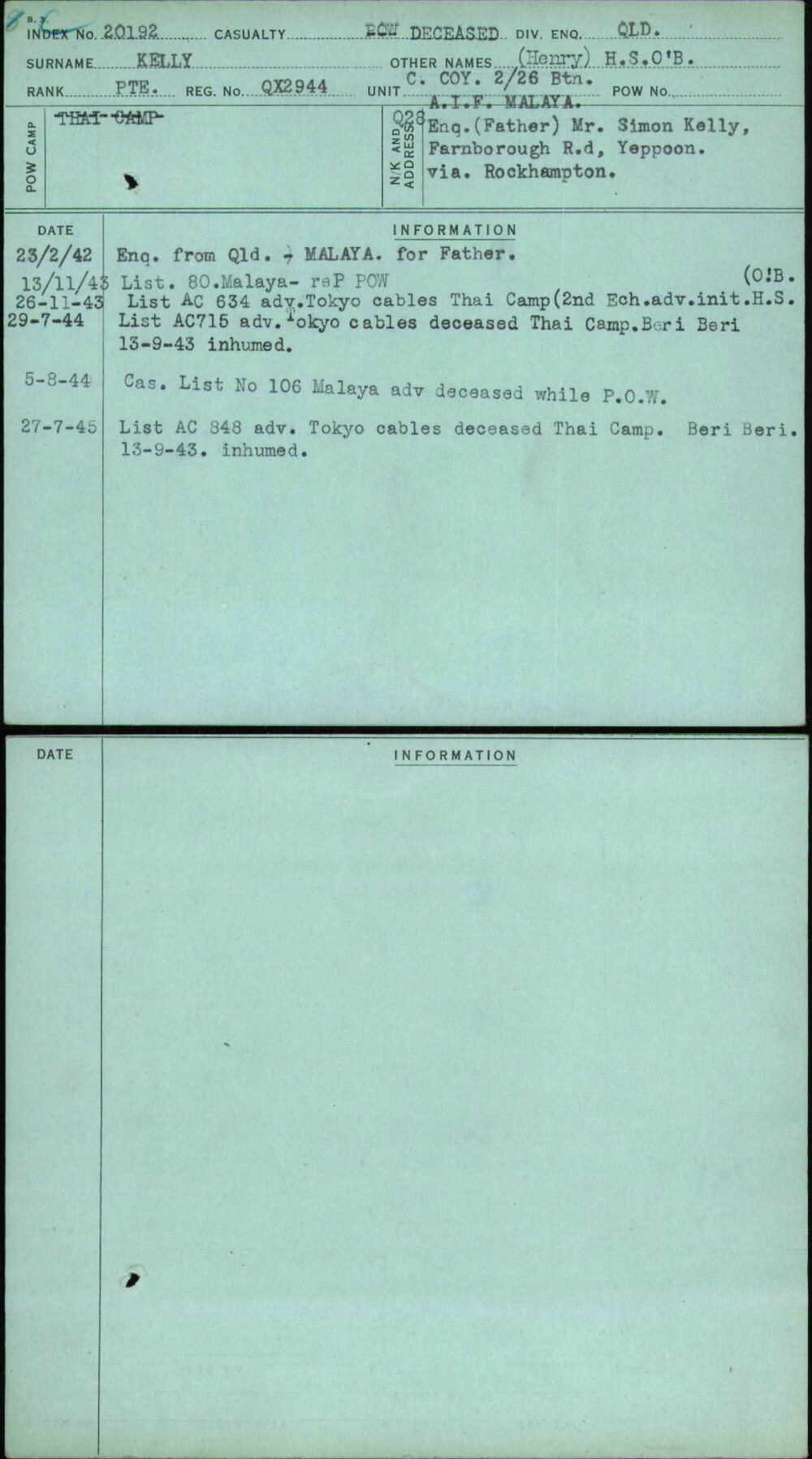 Kelly, (Henry) H S O'B, QX2944