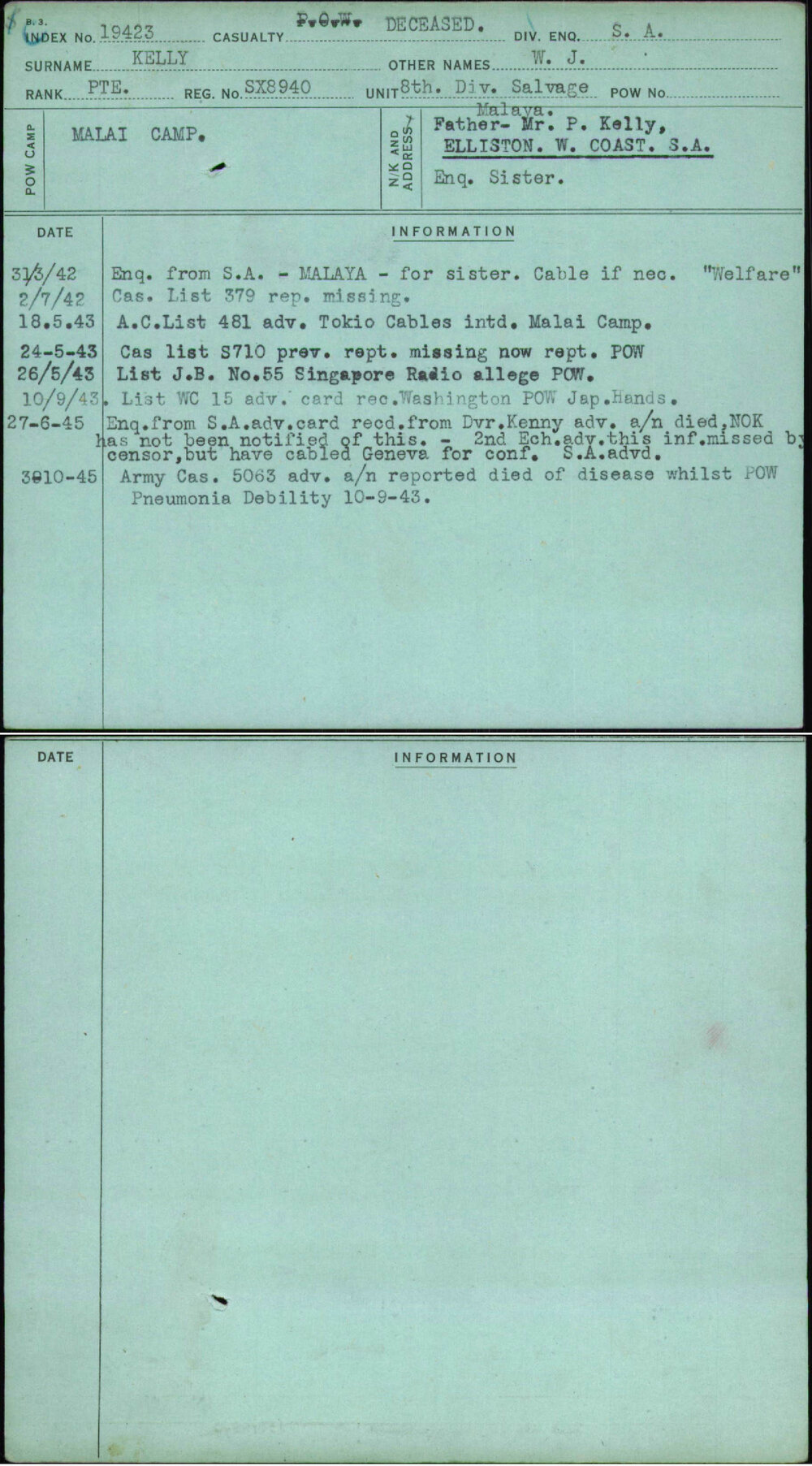 Kelly, W J, SX8940