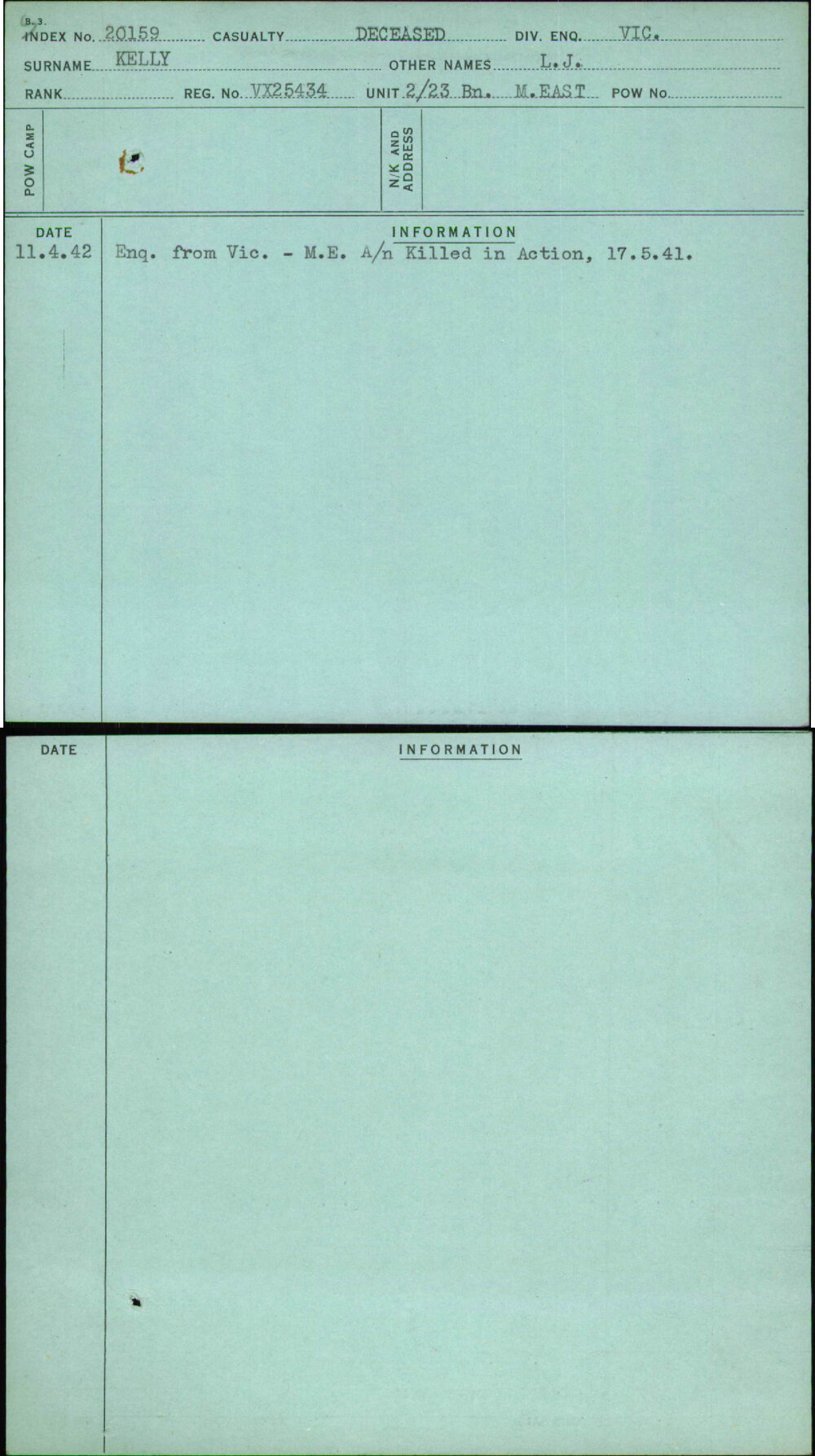 Kelly, L J, VX25434