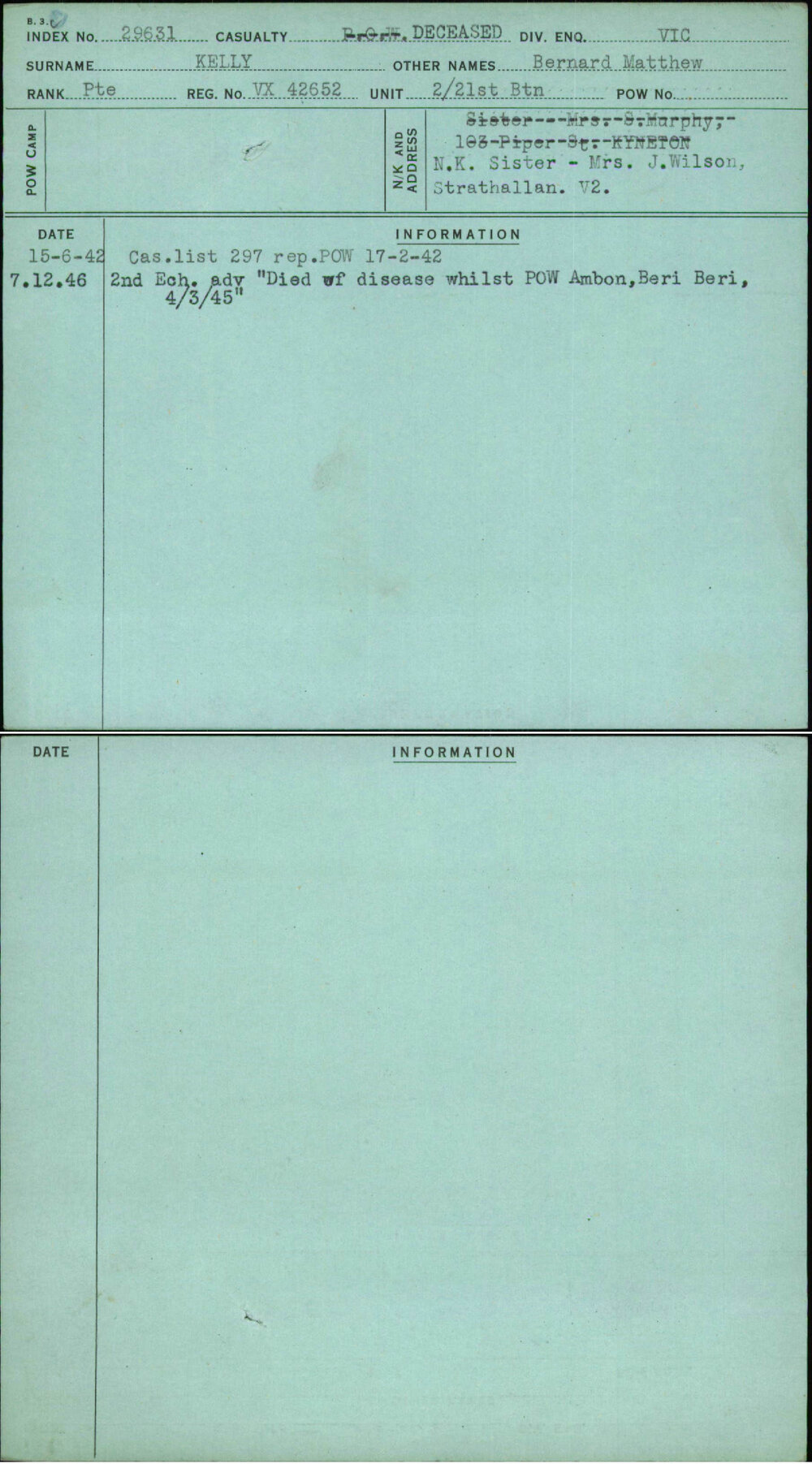 Kelly, Bernard Matthew, VX42652