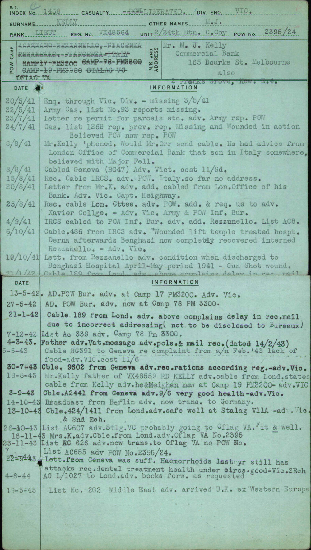 Kelly, M J, VX48564