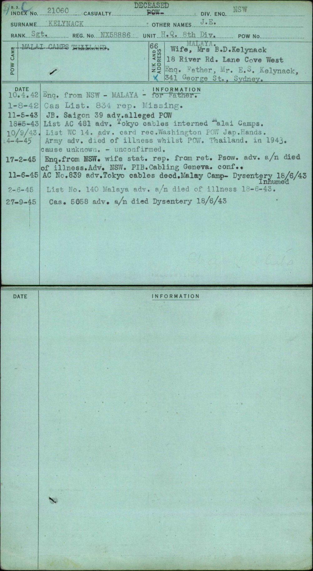 Kelynack, J E, NX58886