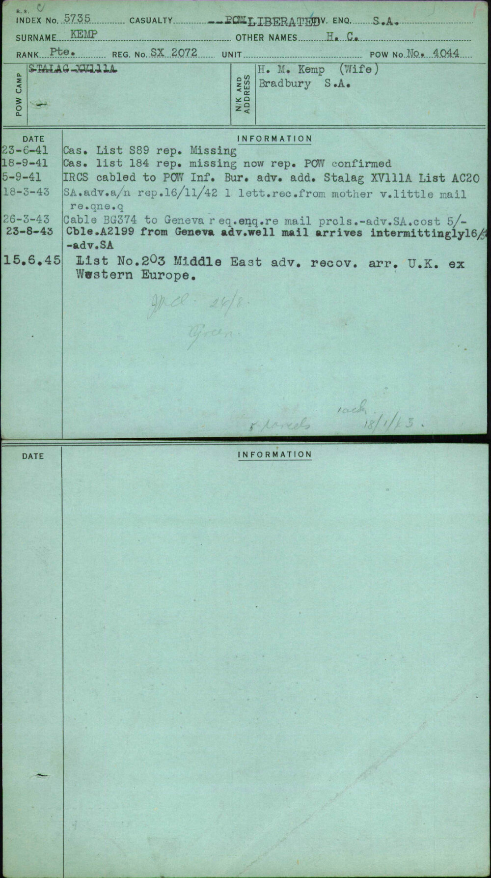 Kemp, H C, SX2072