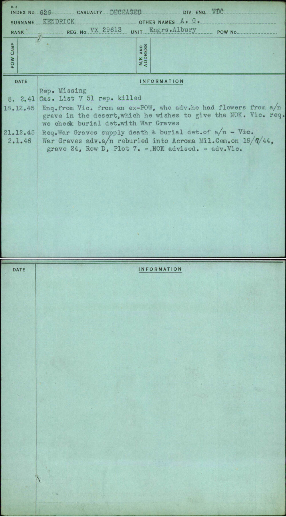 Kendrick, A G, VX29613