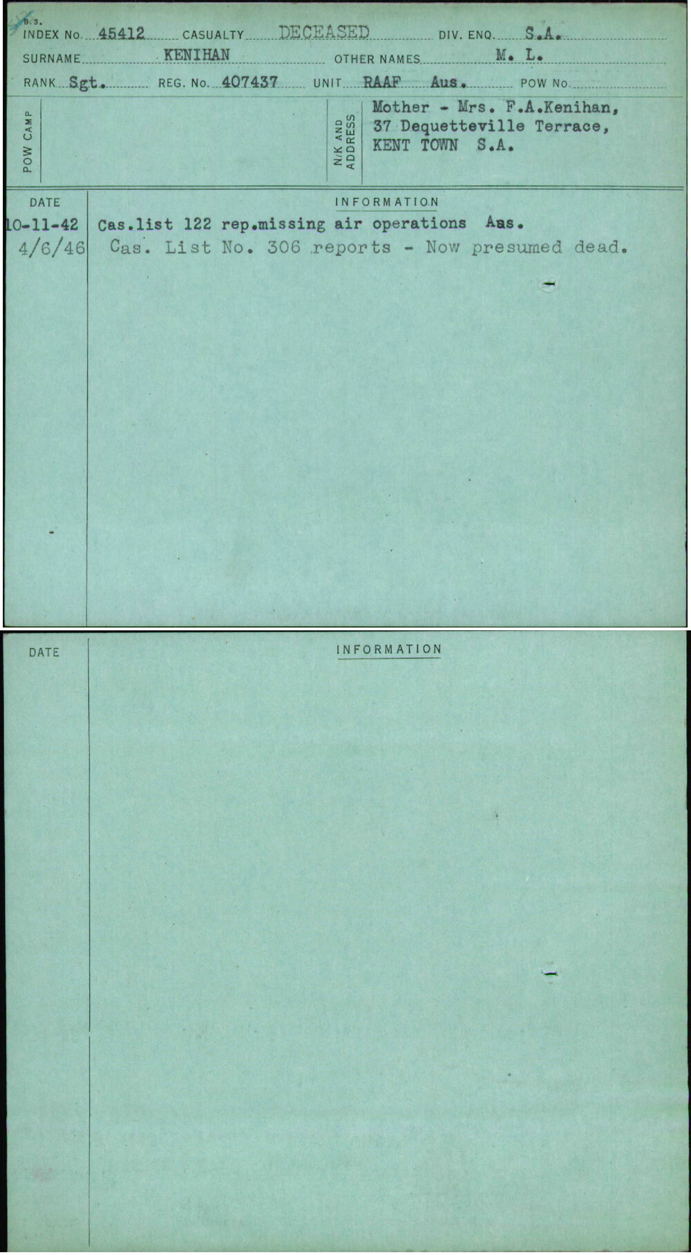 Kenihan, M L, 407437