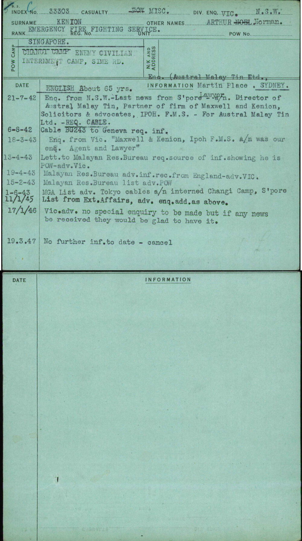 Kenion, Arthur Norman, [No Service Number]