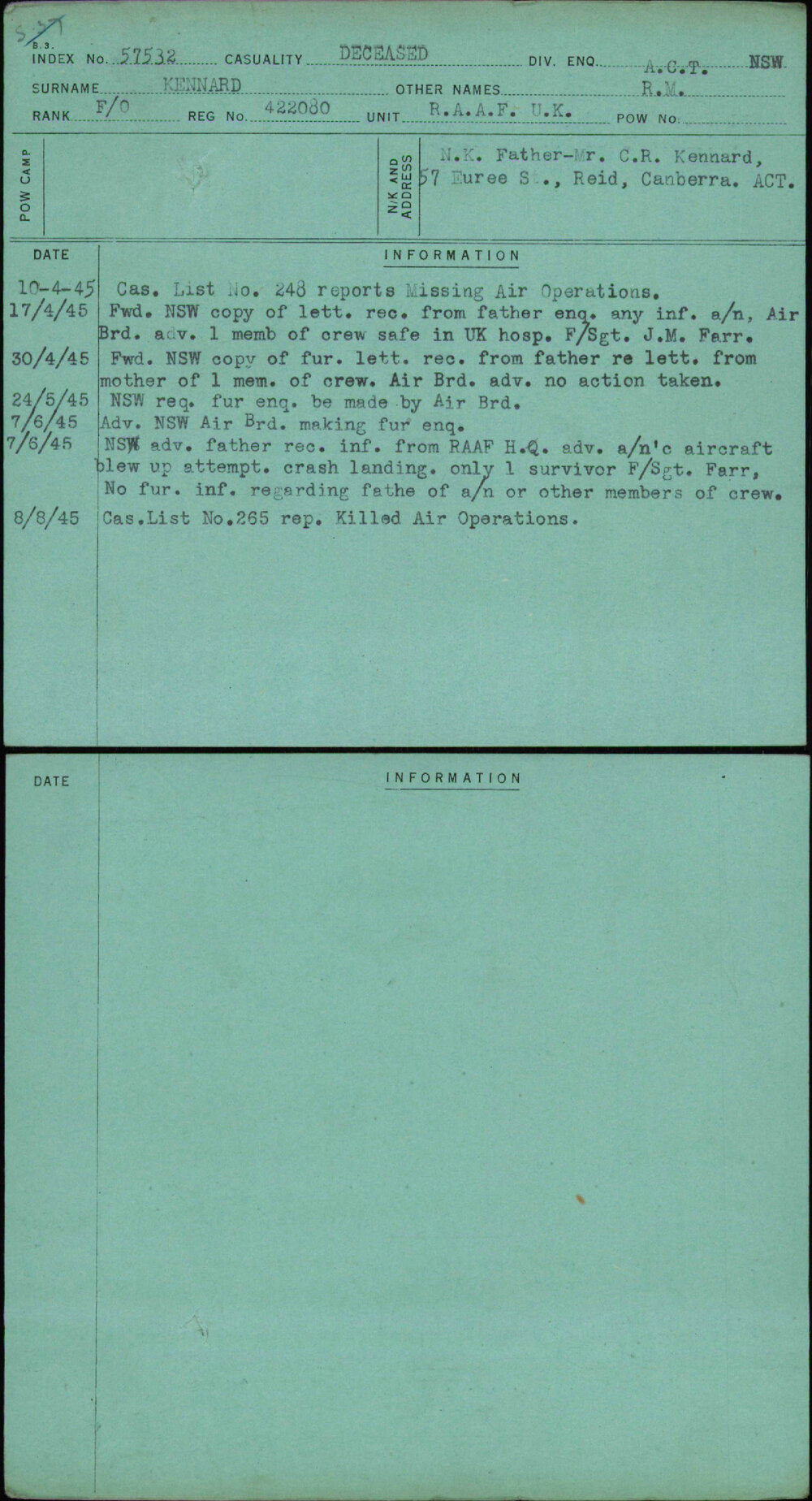 Kennard, R M, 422080