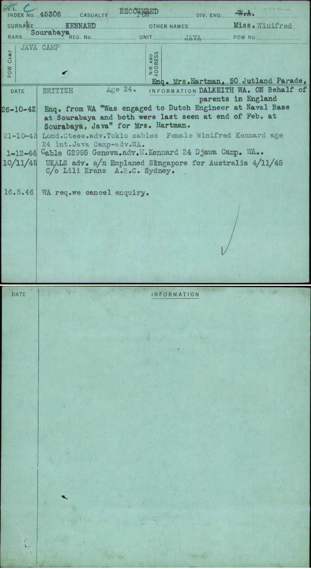 Kennard, Miss Winifred, [No Service Number]