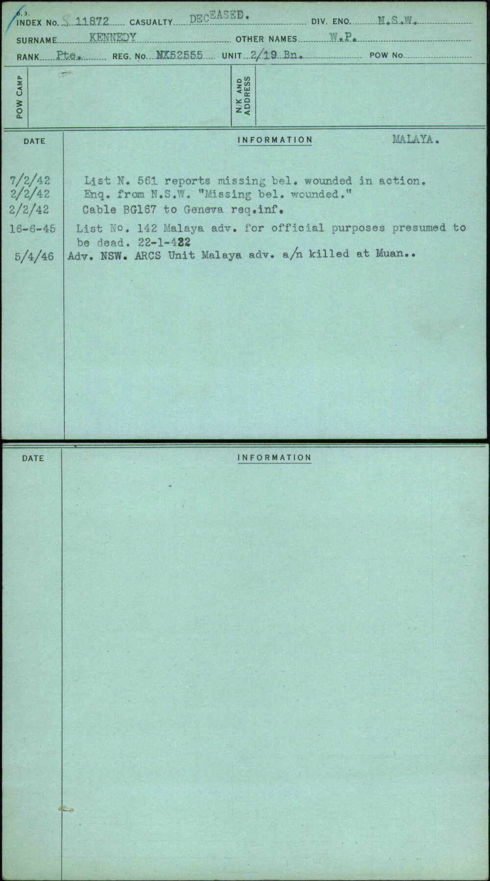 Kennedy, W P, NX52555