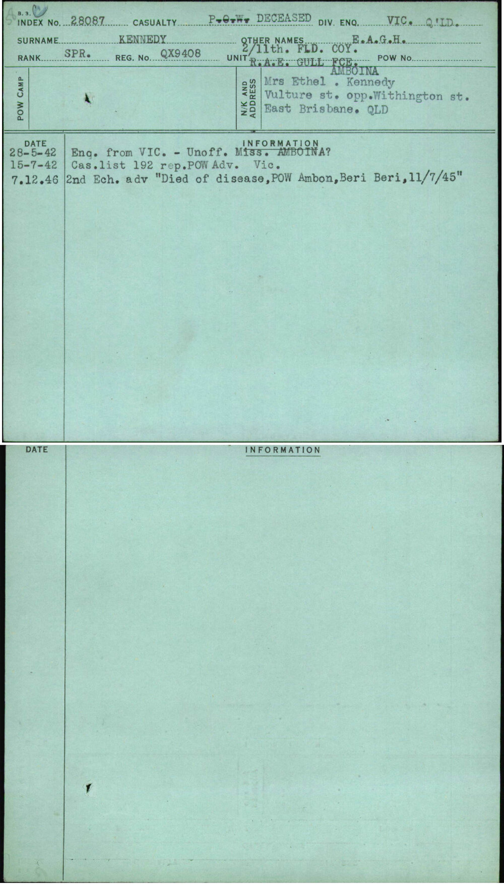 Kennedy, E A G H, QX9408