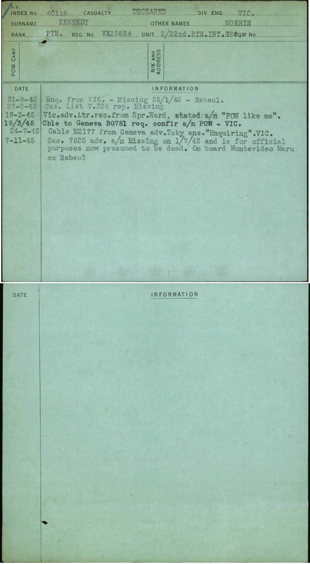 Kennedy, Norris, VX23834