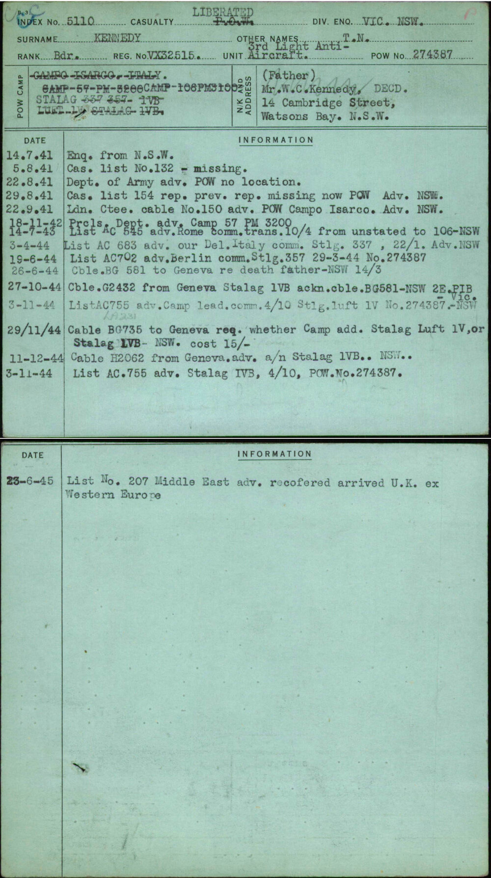 Kennedy, T N, VX32515