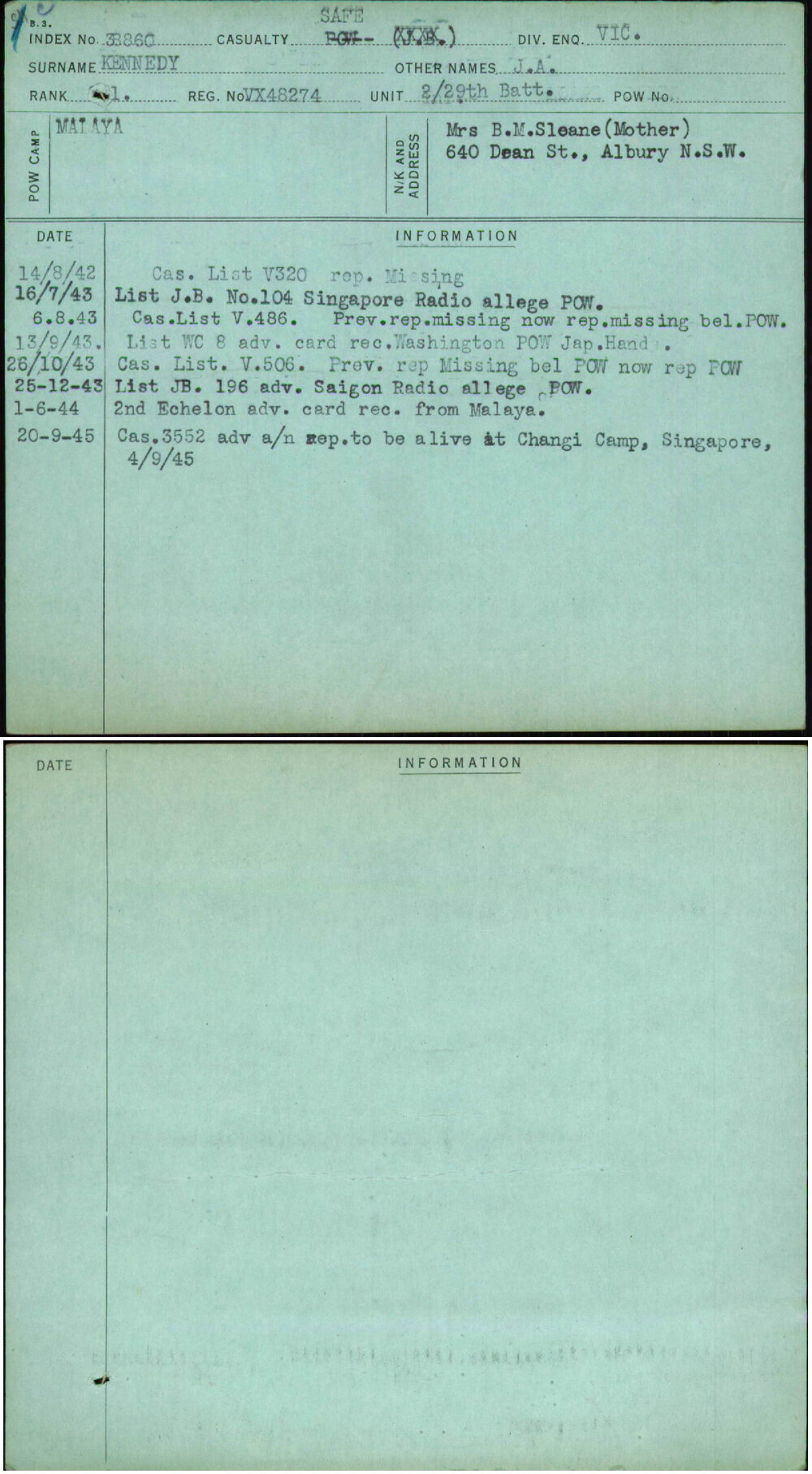 Kennedy, J A, VX48274