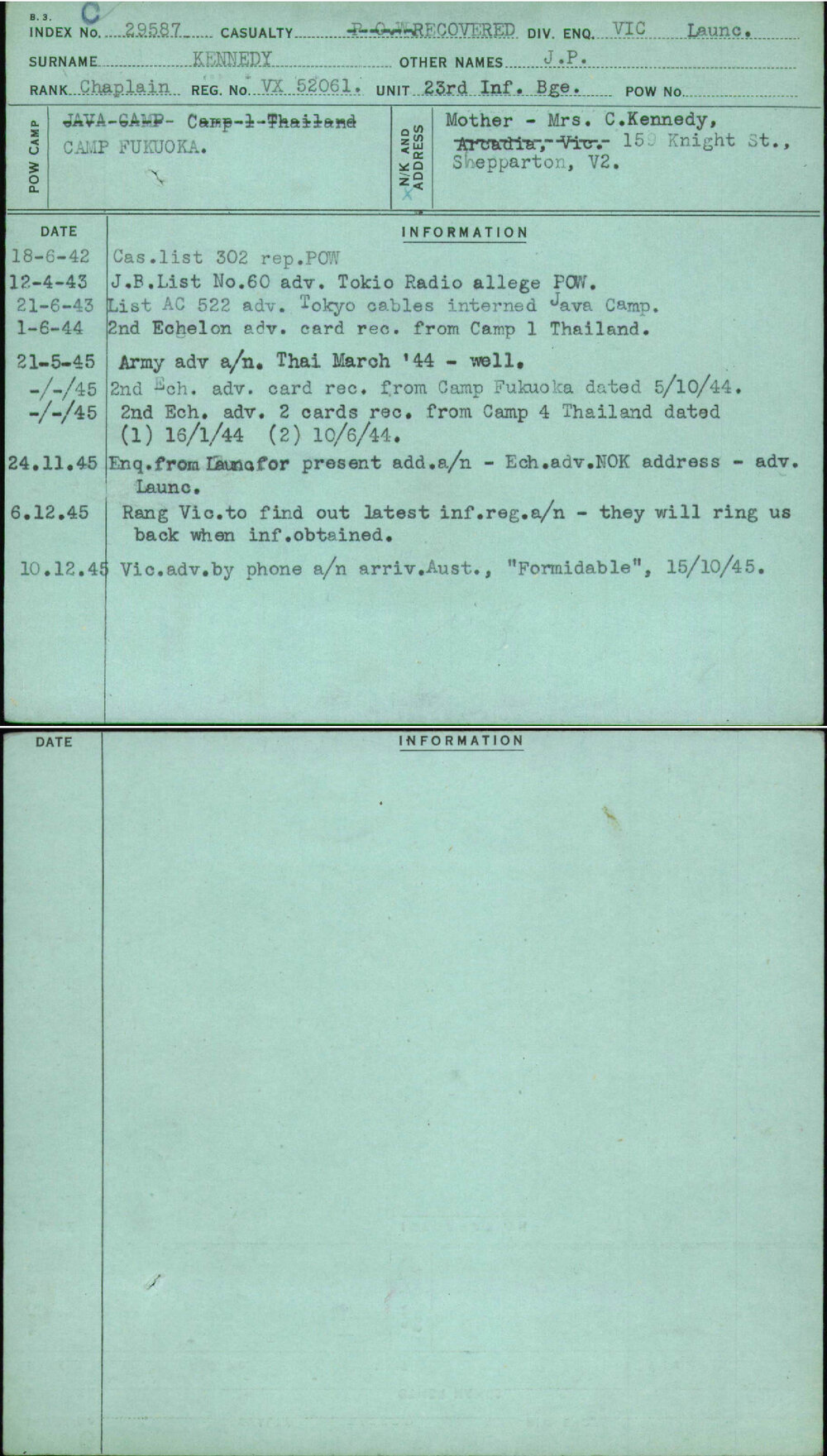 Kennedy, J P, VX52061