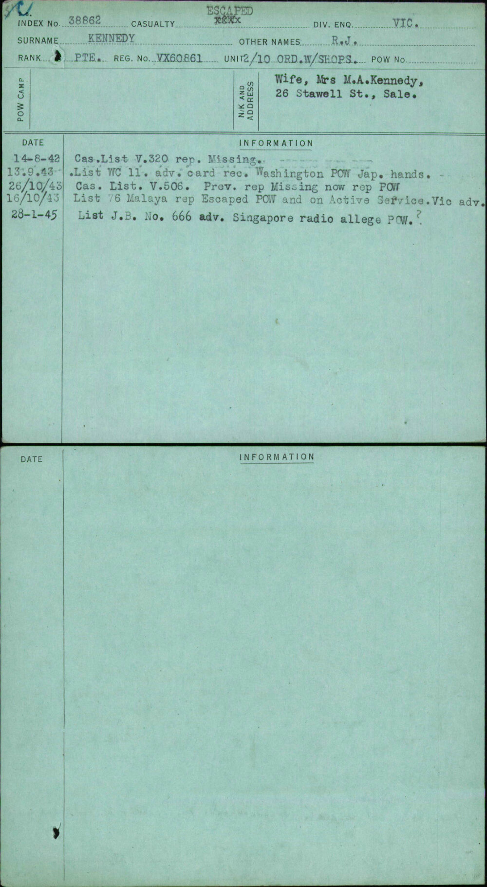 Kennedy, R J, VX60861