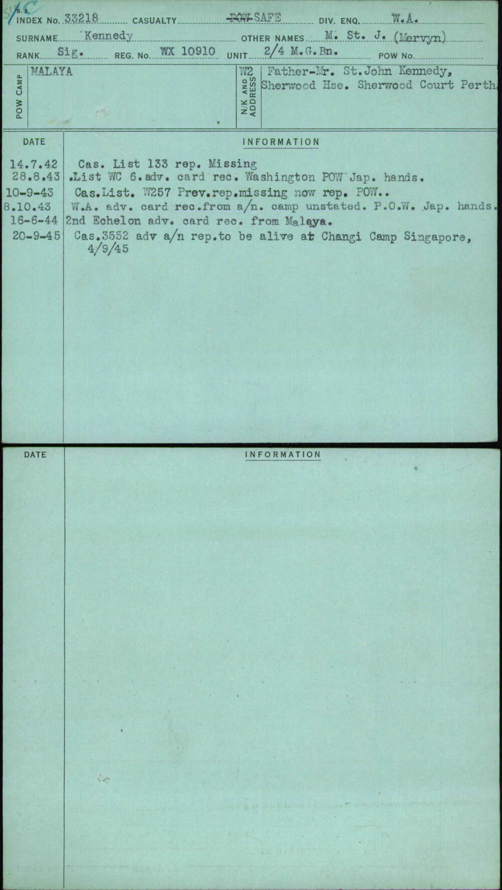 Kennedy, M St J (Mervyn), WX10910