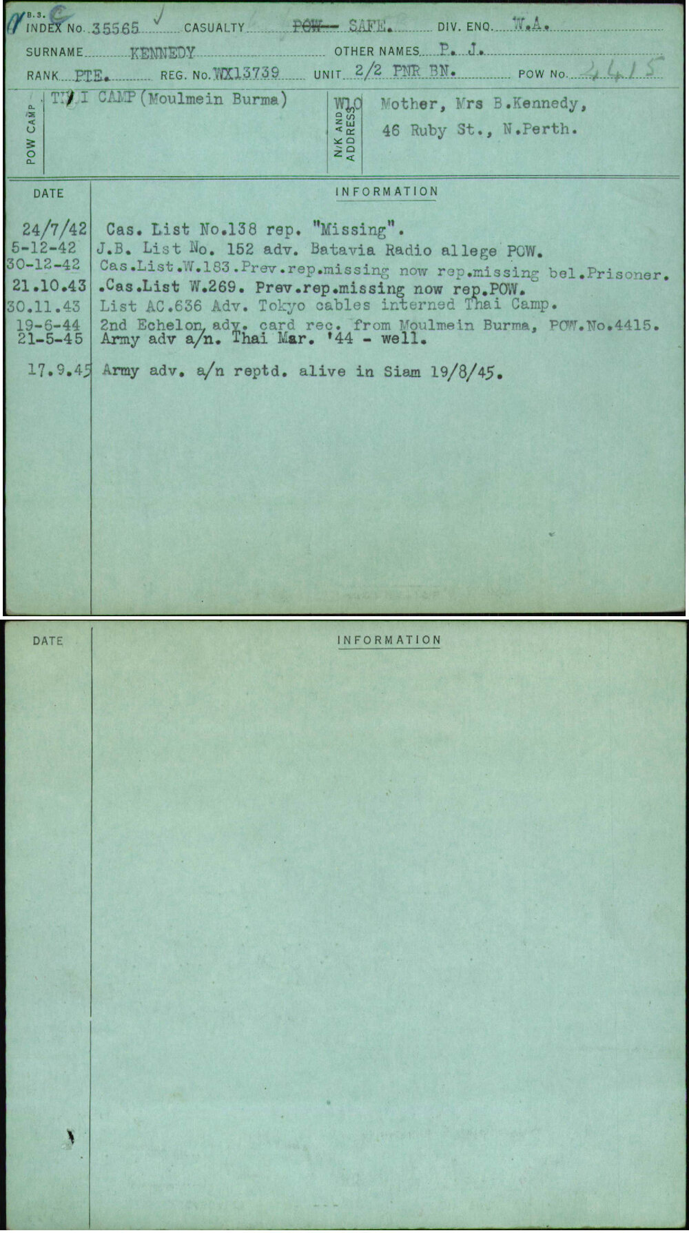 Kennedy, P J, WX13739