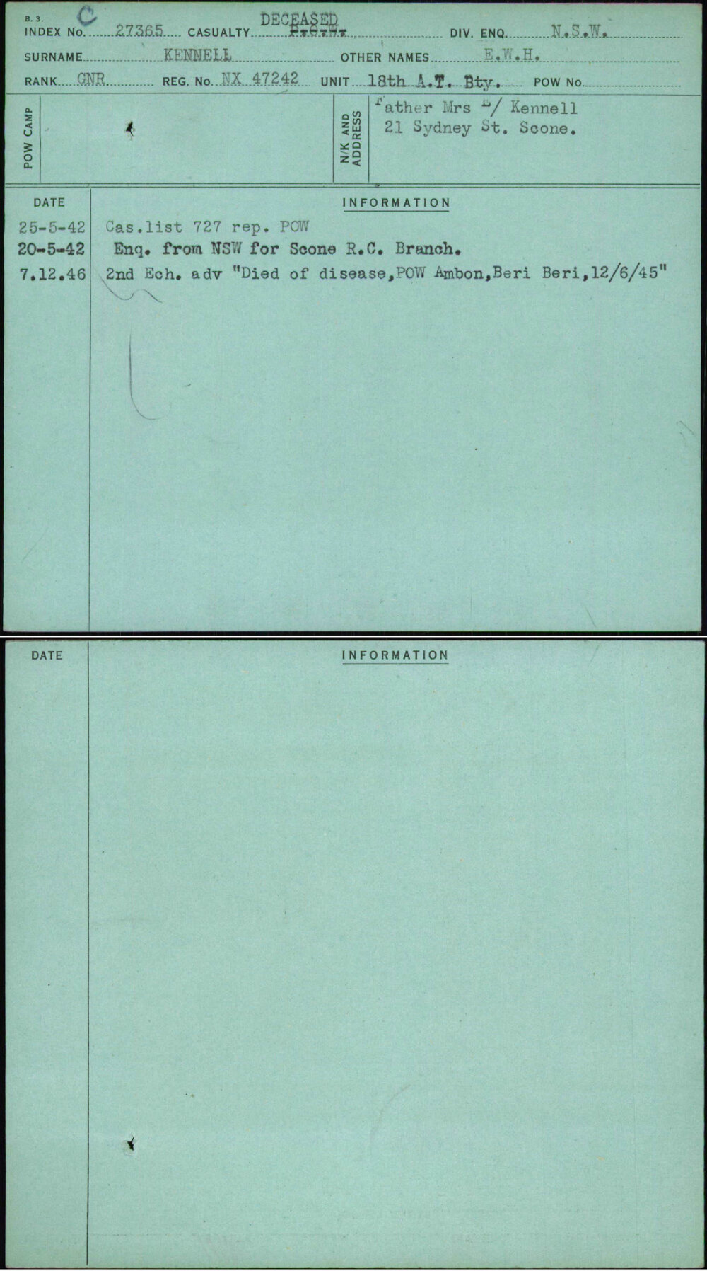 Kennell, E W H, NX47242