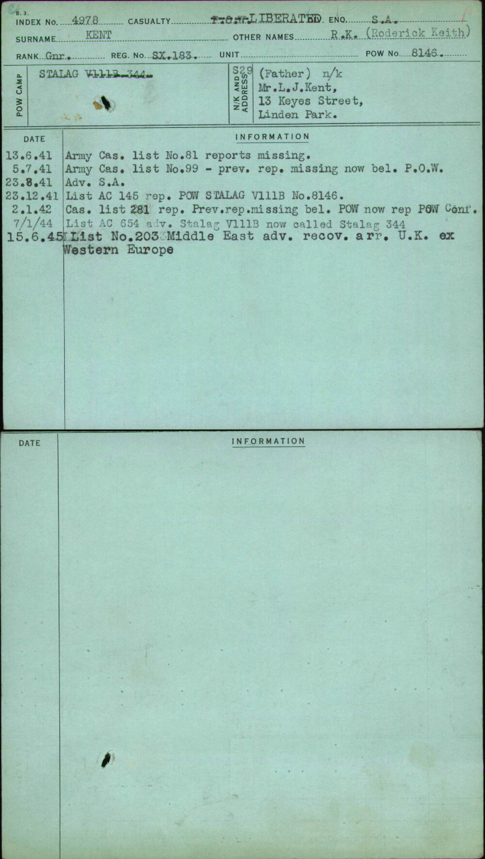 Kent, R K (Roderick Keith), SX183