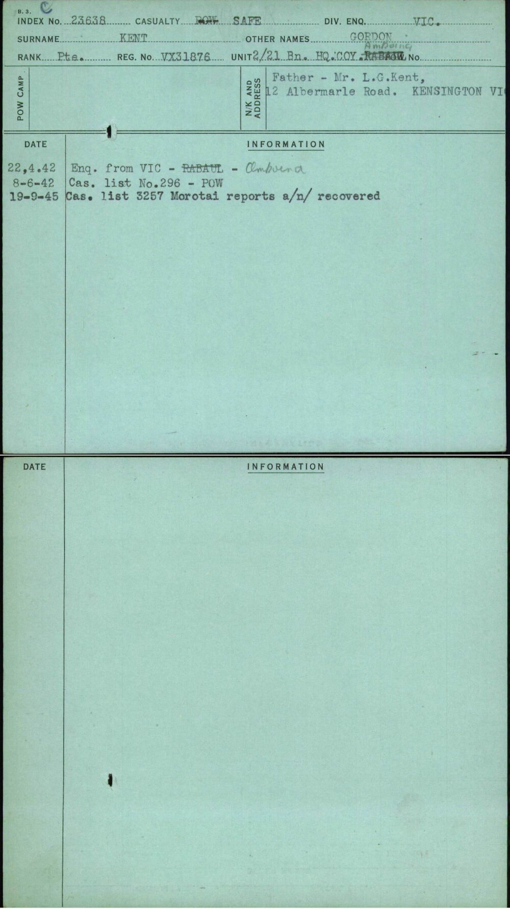 Kent, Gordon, VX31876