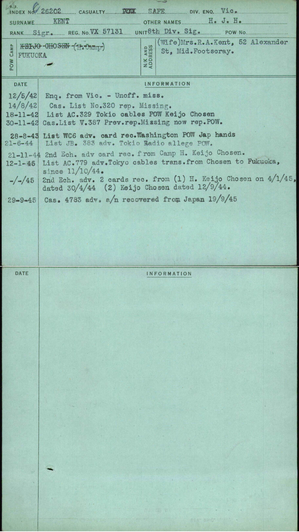 Kent, H J H, VX57131