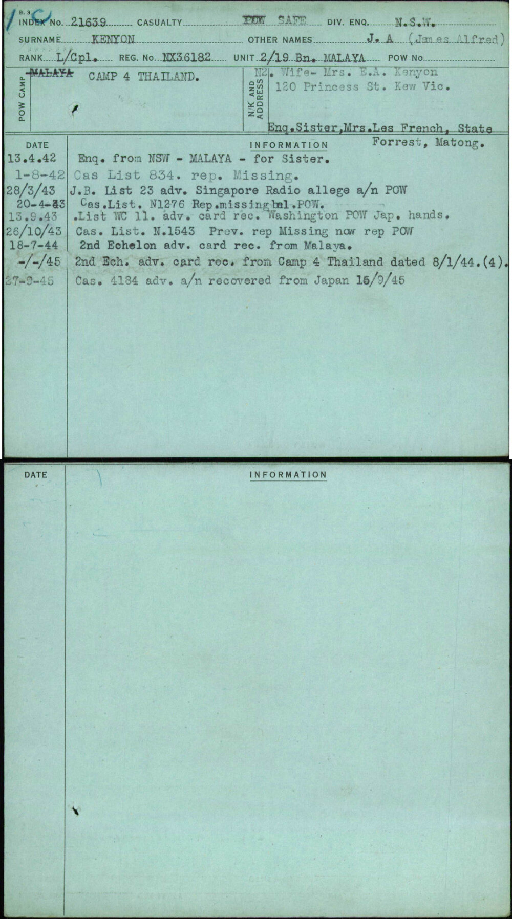 Kenyon, J A (James Alfred), NX36182