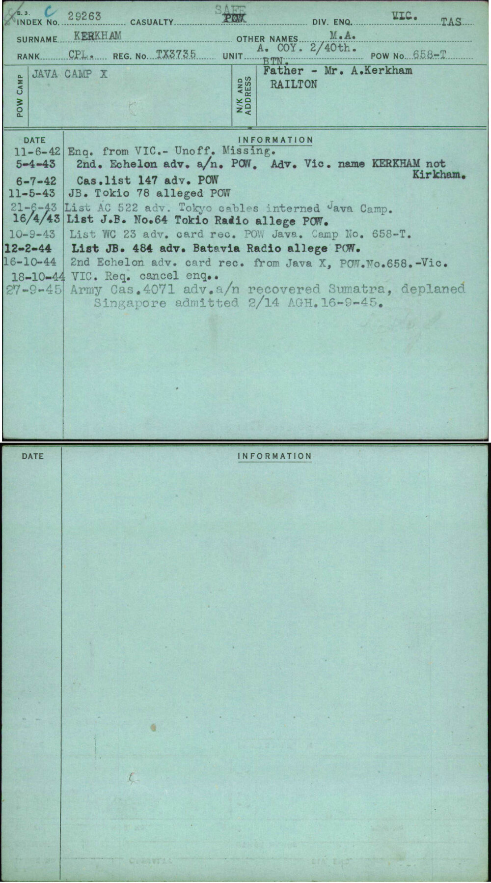 Kerkham, M A, TX3735
