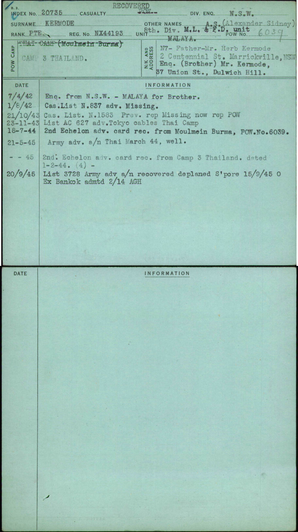 Kermode, A S (Alexander Sidney), NX44193