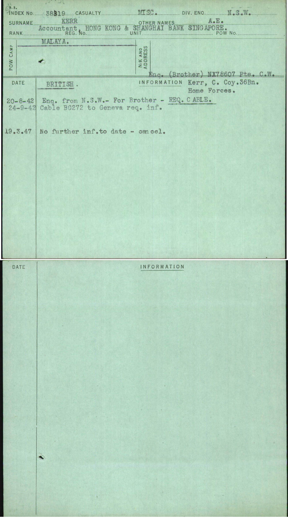 Kerr, A E, [No Service Number]
