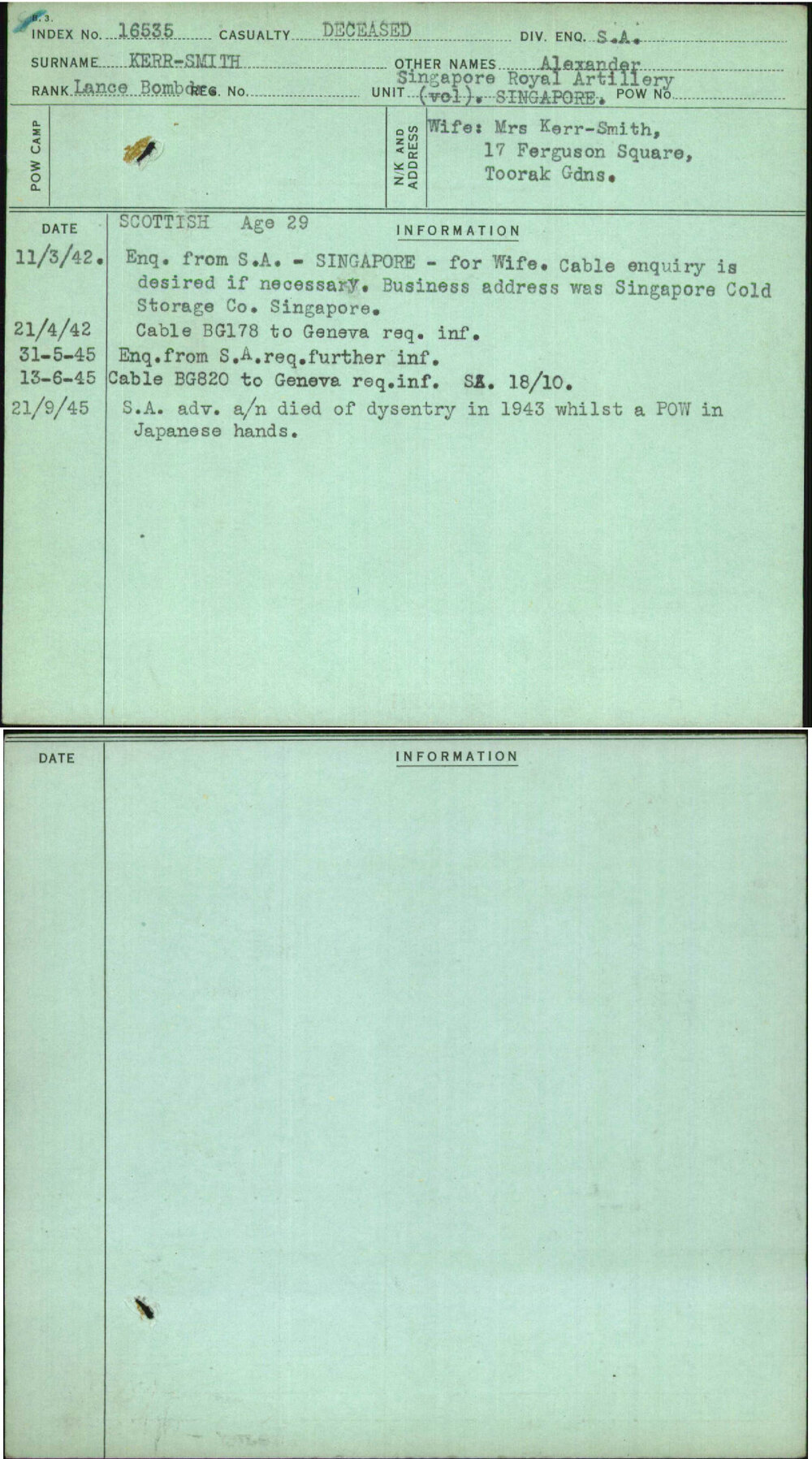 Kerr-Smith, Alexander, [No Service Number]