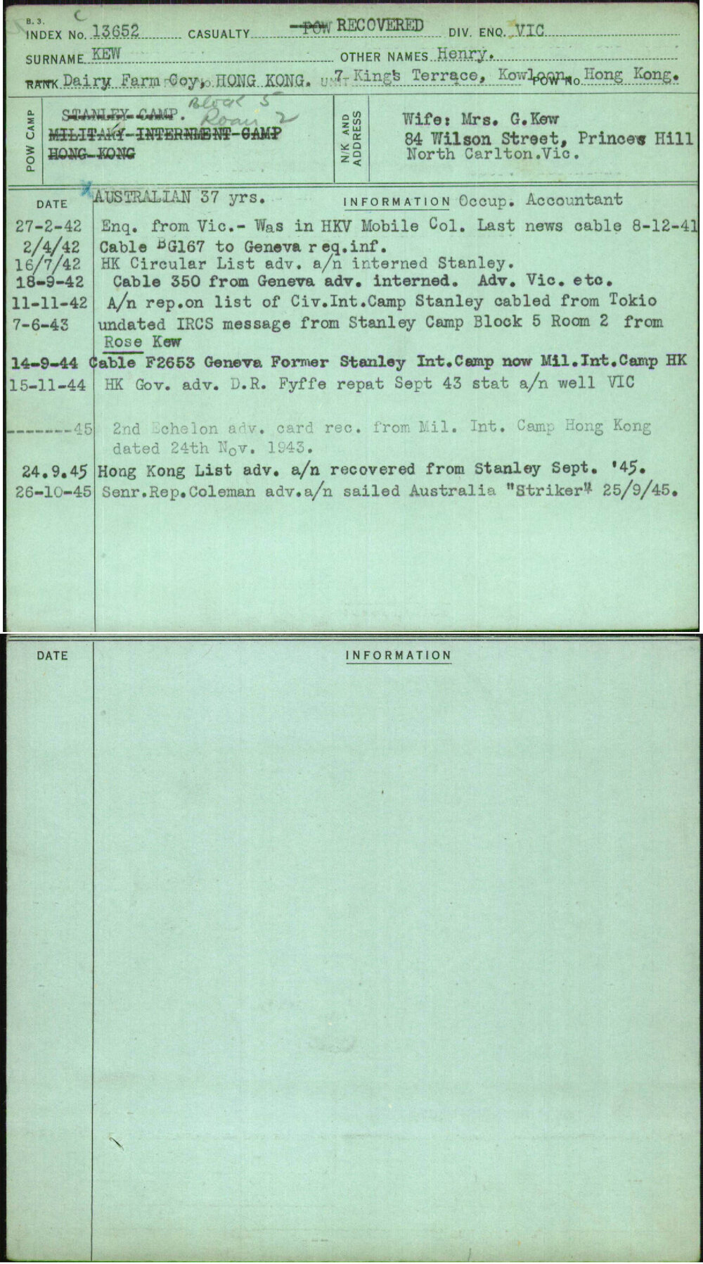 Kew, Henry, [No Service Number]