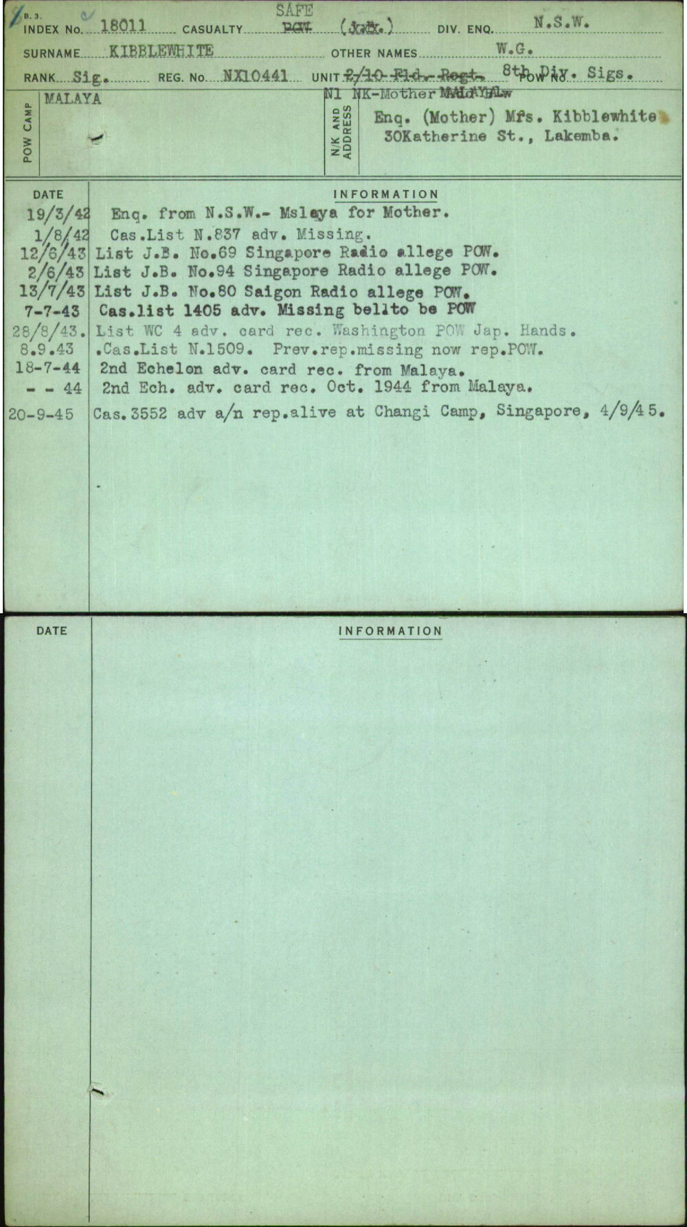 Kibblewhite, W G, NX10441