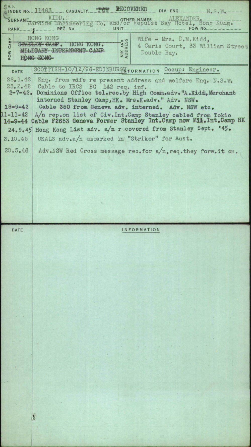 Kidd, Alexander, [No Service Number]