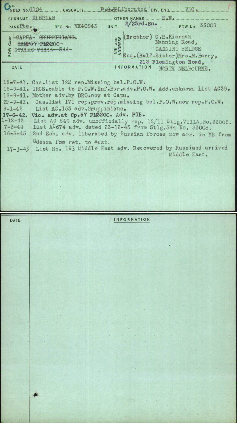 Kiernan, E W, VX40843